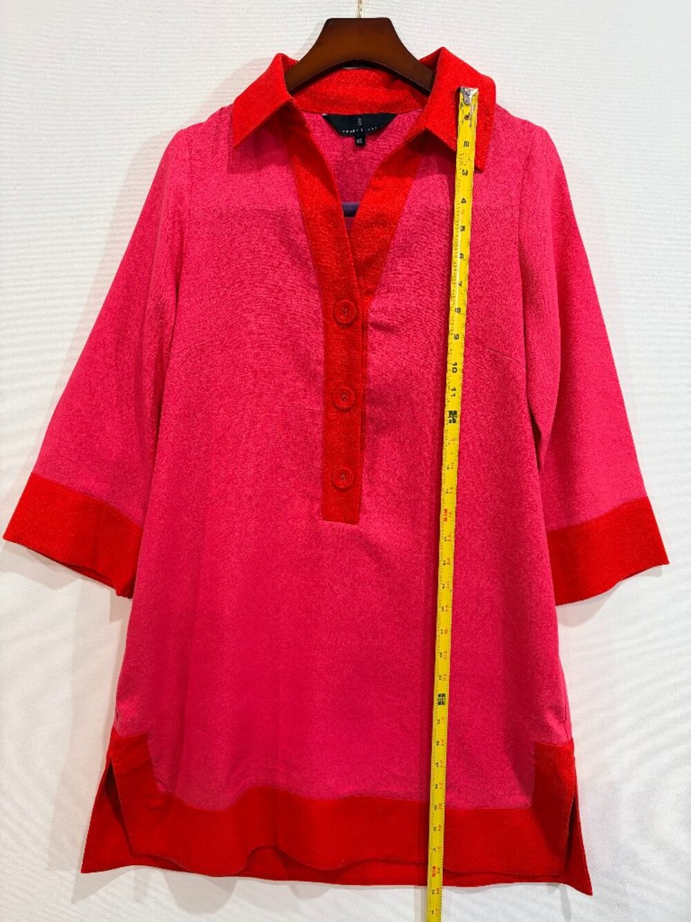 Abbey Glass Pink Red Colorblock Tunic Dress XS Linen Blend Collared Shift Dress